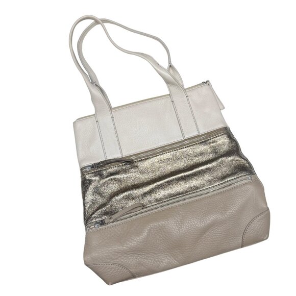 Fossil Cream & Gold Striped Leather Shoulder Bag – Large – Good Condition - Picture 7 of 9